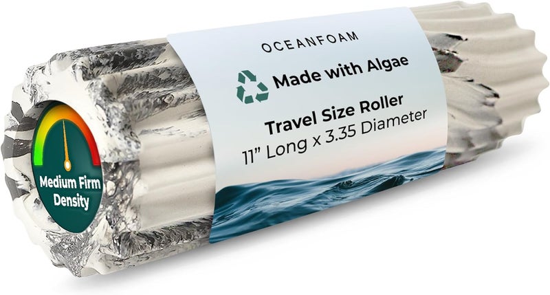 Oceanfoam Ripple Travel Foam Roller (11" x 3.35") Firm Mini Foam Roller for Physical Therapy, Deep Tissue Massage, Back Pain - High Density, Ergonomic Wave Textured - Yoga, Exercise (Black Marbled) - Image 1